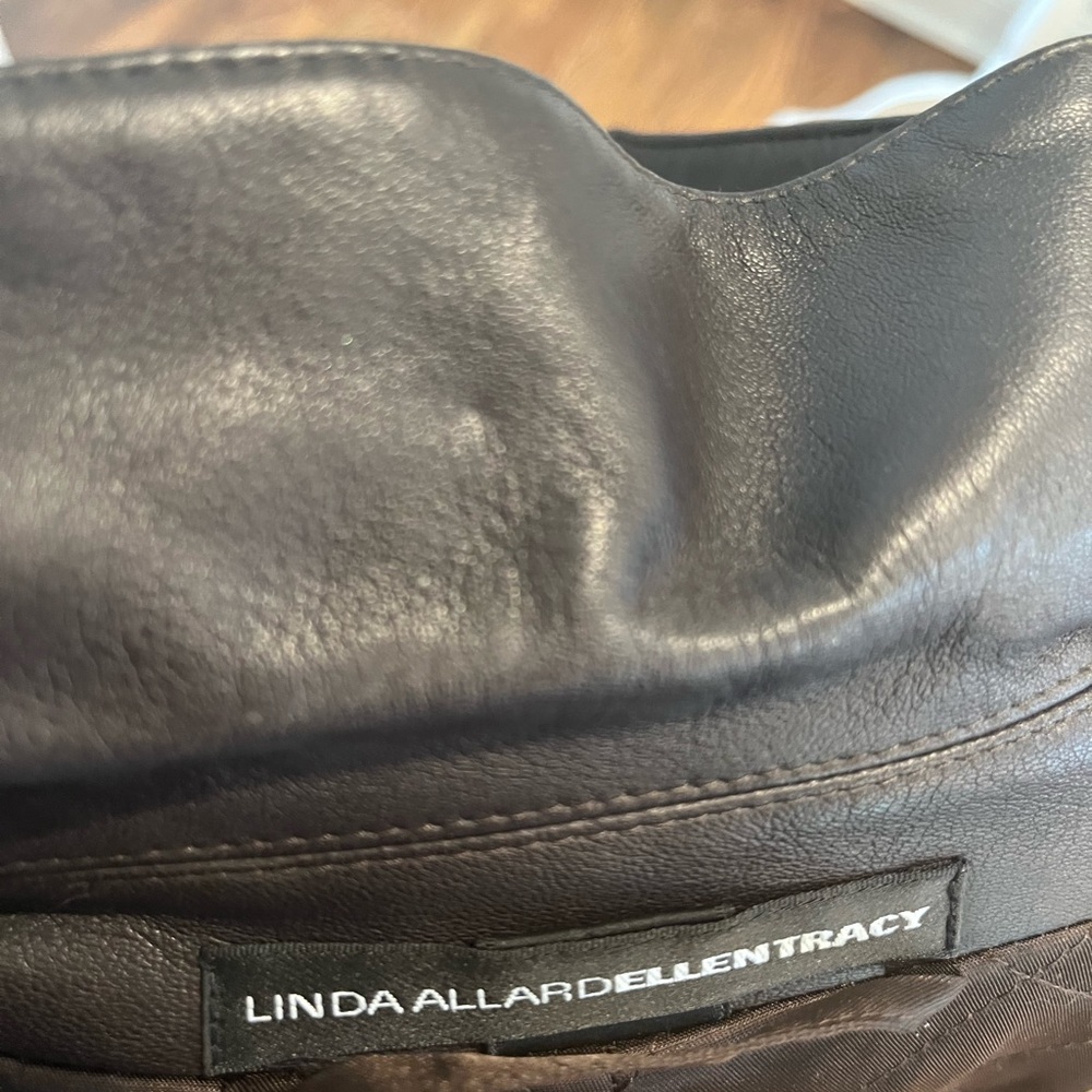Linda Allard Ellen Tracy Quilty Long Coat w/Leather Trim and belt - Picture 9 of 15
